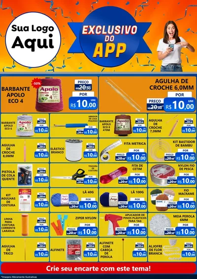 Modelo de Encarte para Encarte A4 Vertical com o tema Exclusivo do Aplicativo para Armarinho e Aviamentos