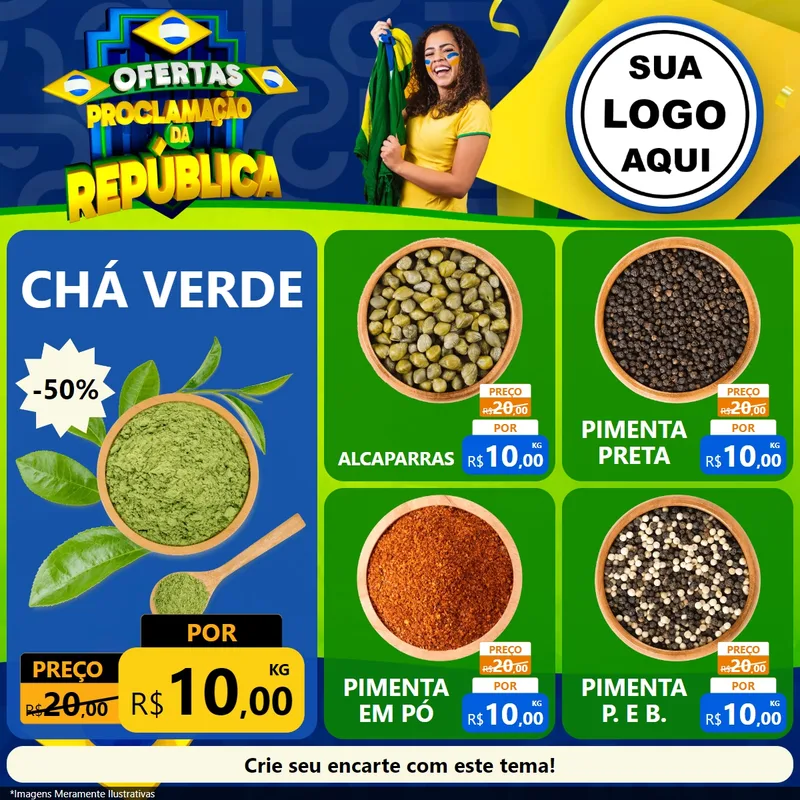 Modelo de Rede Social para Feed Facebook com o tema Ofertas Proclamação da República para Produtos Naturais