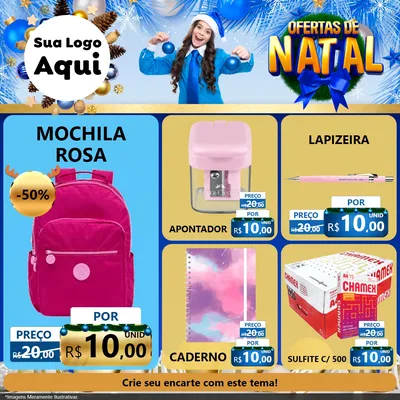 Modelo de Rede Social para Feed Facebook com o tema Ofertas de Natal para Papelaria