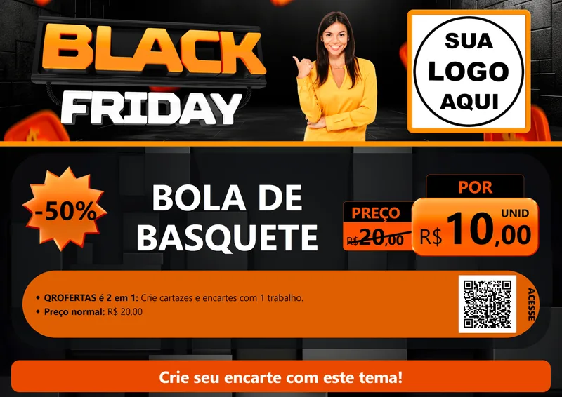 Modelo de Cartaz para Cartaz A4 Horizontal com o tema Black Friday para Artigos Esportivos