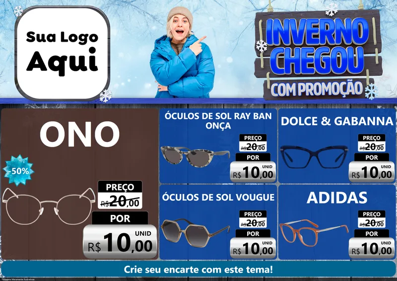 Modelo de Encarte para Encarte A4 Horizontal com o tema Inverno Chegou Com Promoção para Óticas