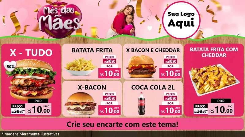Modelo de TV para TV Horizontal com o tema Mês das Mães para Hamburgueria