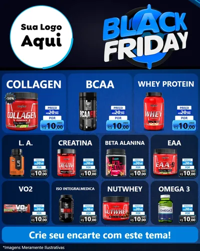 Modelo de Rede Social para Feed Instagram com o tema Black Friday para Suplementos alimentares
