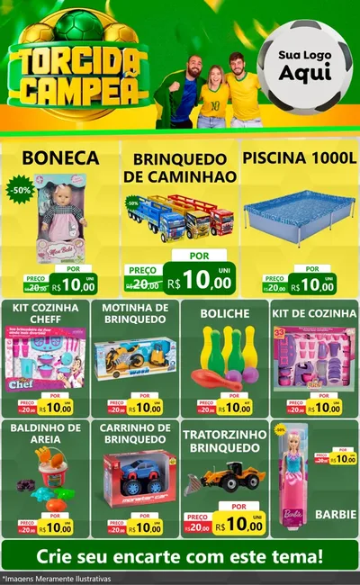 Modelo de Encarte para Encarte Grande com o tema Torcida Campeã - Copa para Brinquedos