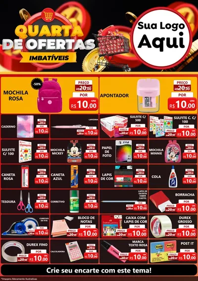 Modelo de Encarte para Encarte A4 Vertical com o tema Quarta de Ofertas Imbatíveis para Papelaria