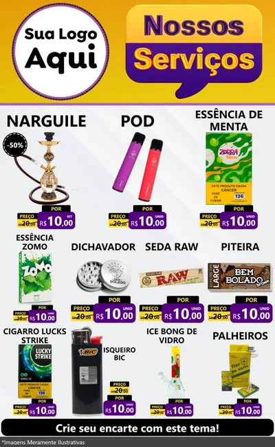 Modelo de Encarte para Encarte Grande com o tema Nossos Serviços para Tabacaria