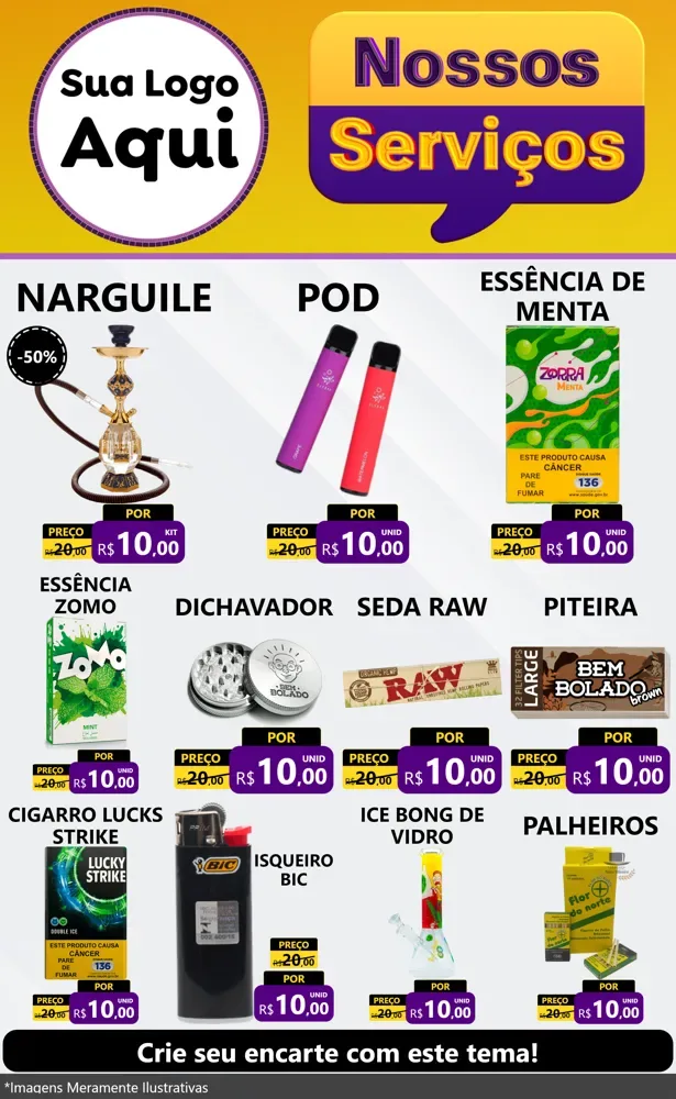 Modelo de Encarte para Encarte Grande com o tema Nossos Serviços para Tabacaria