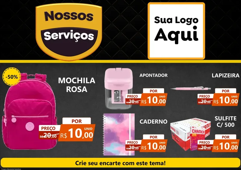 Modelo de Encarte para Encarte A4 Horizontal com o tema Nossos Serviços para Papelaria