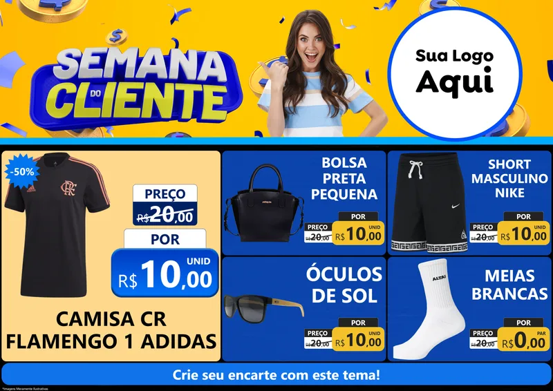 Modelo de Encarte para Encarte A4 Horizontal com o tema Semana do Cliente para Roupas e acessórios