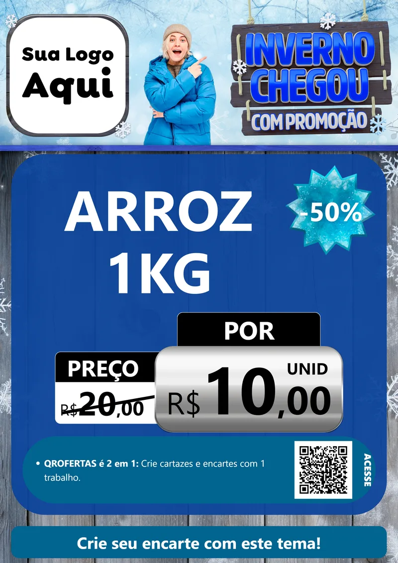 Modelo de Cartaz para Cartaz A4 Vertical com o tema Inverno Chegou Com Promoção para Supermercado