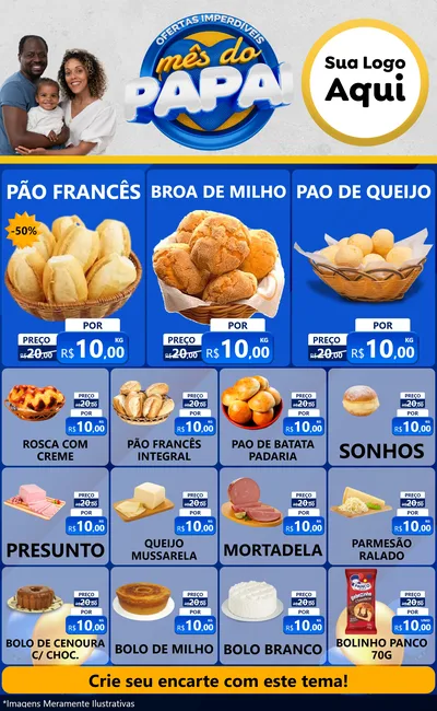 Modelo de Encarte para Encarte Grande com o tema Ofertas Imperdíveis Mês Do Papai para Padaria