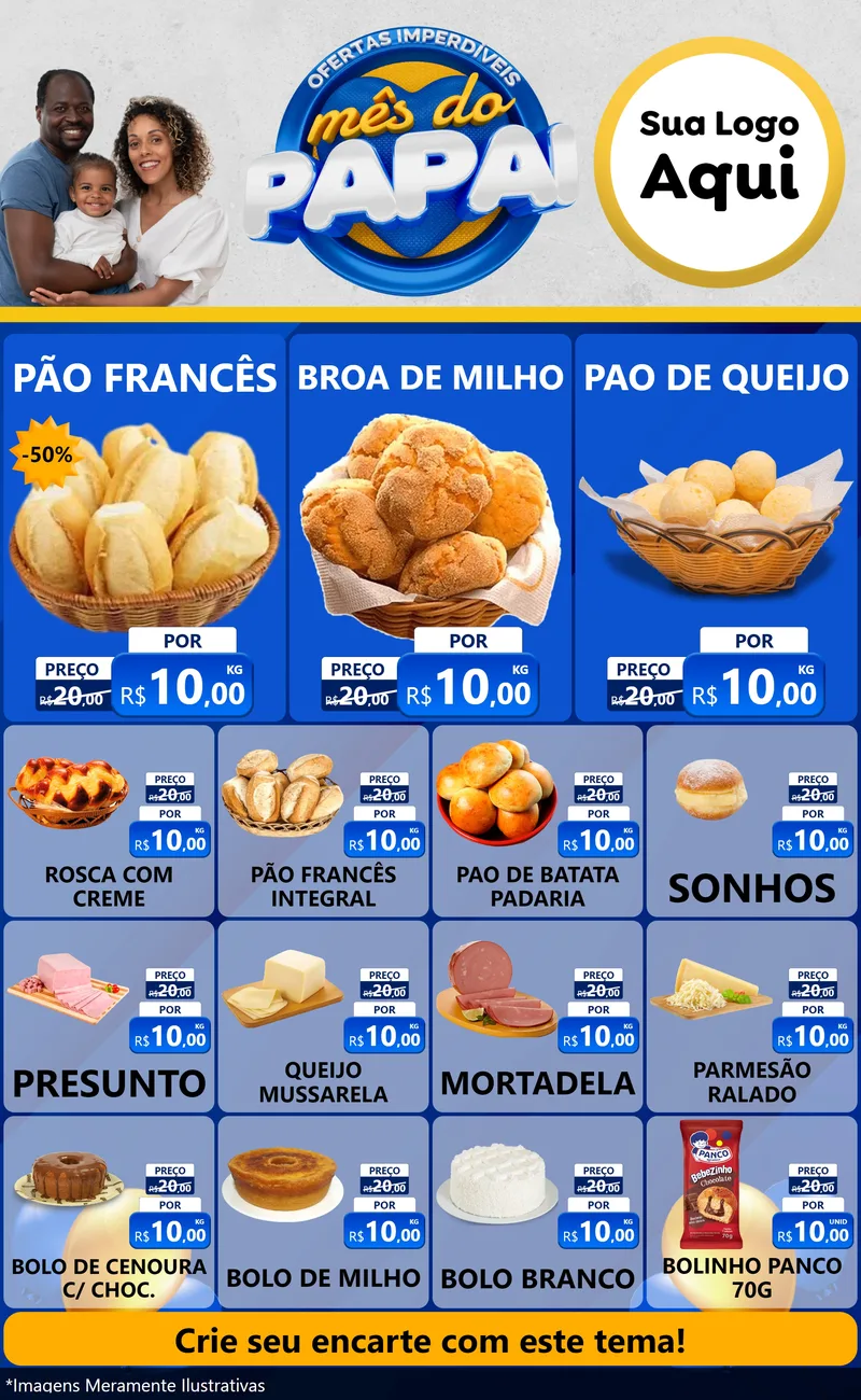 Modelo de Encarte para Encarte Grande com o tema Ofertas Imperdíveis Mês Do Papai para Padaria