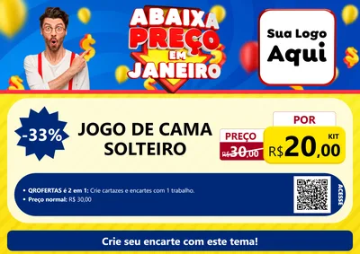 Modelo de Cartaz para Cartaz A4 Horizontal com o tema Abaixa Preço em Janeiro para Cama, Mesa e Banho