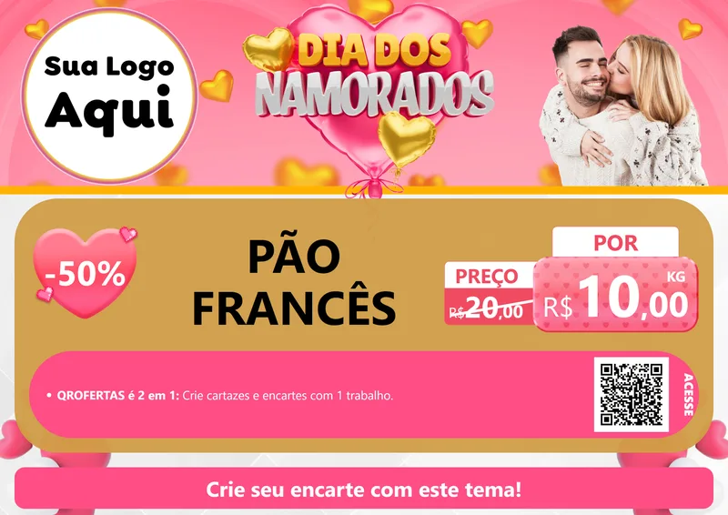 Modelo de Cartaz para Cartaz A4 Horizontal com o tema Dia dos Namorados para Padaria