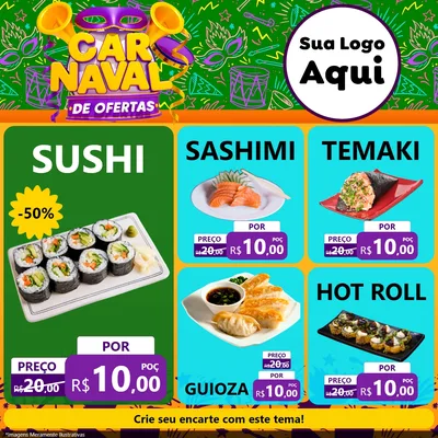 Modelo de Rede Social para Feed Facebook com o tema Carnaval de Ofertas para Comida japonesa