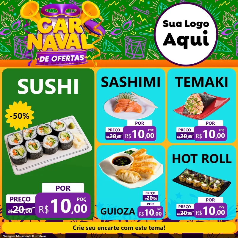 Modelo de Rede Social para Feed Facebook com o tema Carnaval de Ofertas para Comida japonesa