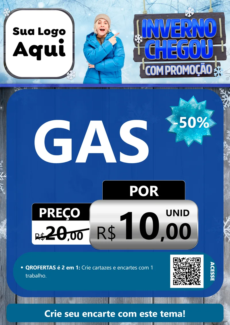 Modelo de Cartaz para Cartaz A4 Vertical com o tema Inverno Chegou Com Promoção para Água e gás