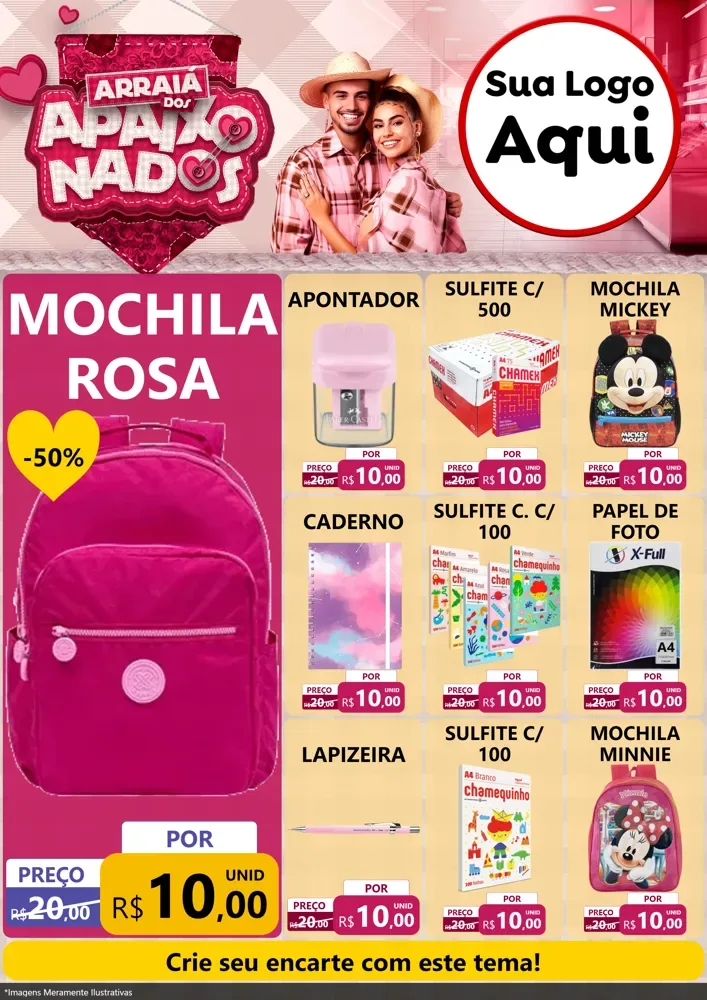 Modelo de Encarte para Encarte A4 Vertical com o tema Arraiá dos Apaixonados - Junina para Papelaria