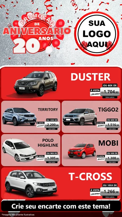 Modelo de TV para TV Vertical com o tema Promoção de Aniversário - 20 Anos para Concessionaria de Carros