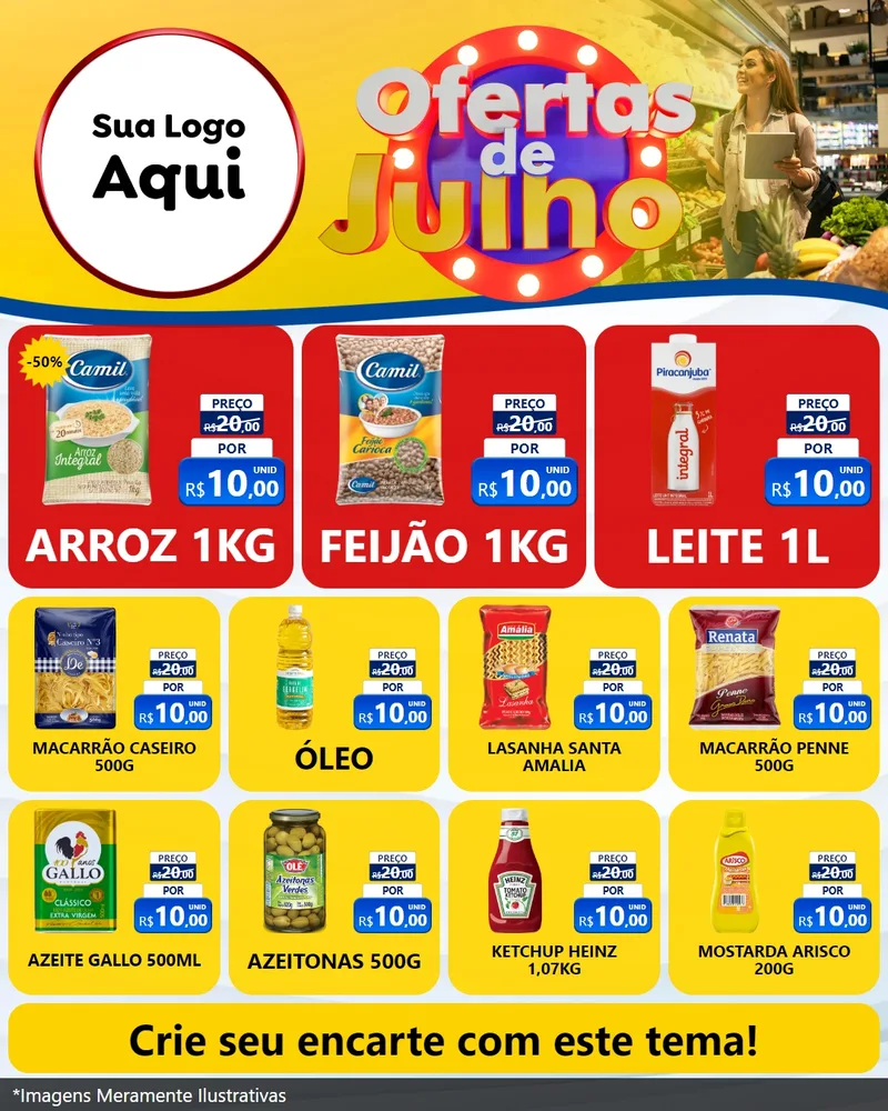 Modelo de Rede Social para Feed Instagram com o tema Ofertas de Julho para Supermercado