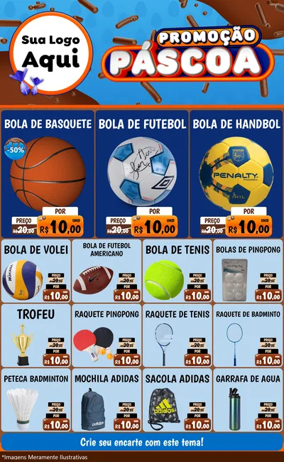 Modelo de Encarte para Encarte Grande com o tema Promoção Páscoa para Artigos Esportivos