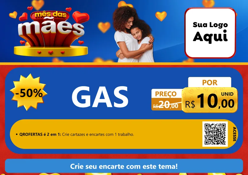 Modelo de Cartaz para Cartaz A4 Horizontal com o tema Mês das Mães para Água e gás