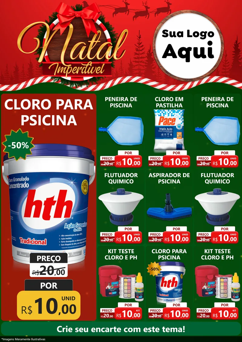 Modelo de Encarte para Encarte A4 Vertical com o tema Natal Imperdível para Produtos para Piscina