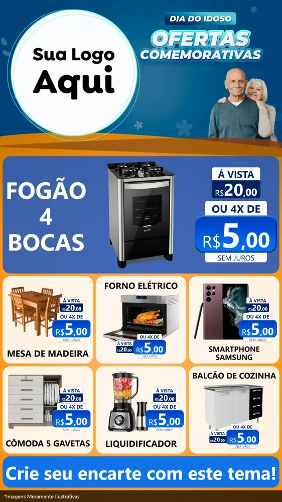 Modelo de Rede Social para Stories com o tema Dia do Idoso para Móveis e Eletro