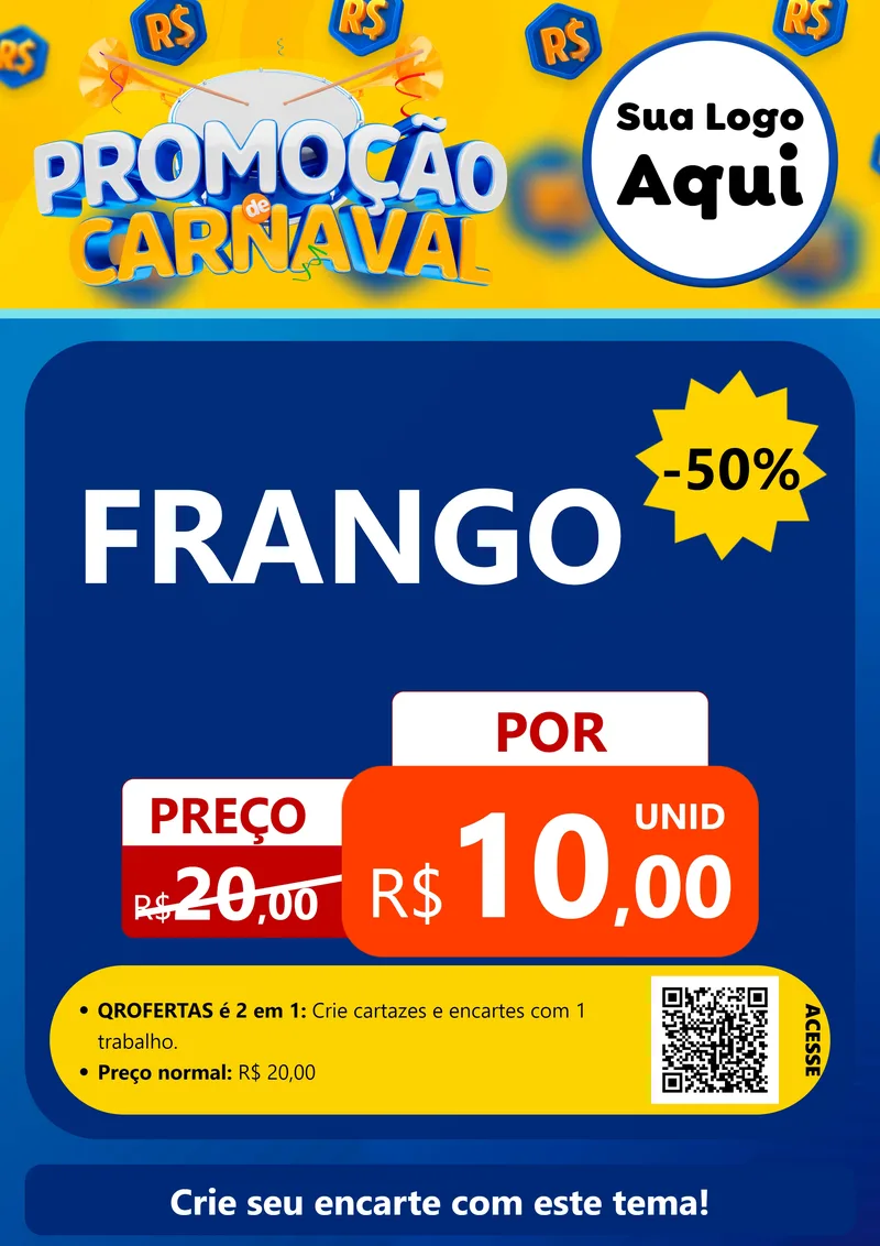 Modelo de Cartaz para Cartaz A4 Vertical com o tema Promoção de Carnaval para Assados