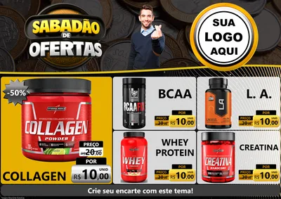 Modelo de Encarte para Encarte A4 Horizontal com o tema Sabadão de Ofertas para Suplementos alimentares