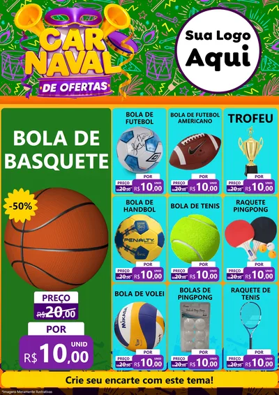Modelo de Encarte para Encarte A4 Vertical com o tema Carnaval de Ofertas para Artigos Esportivos