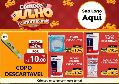 Modelo de Encarte para Encarte A4 Horizontal com o tema Comece Julho Economizando para Embalagens