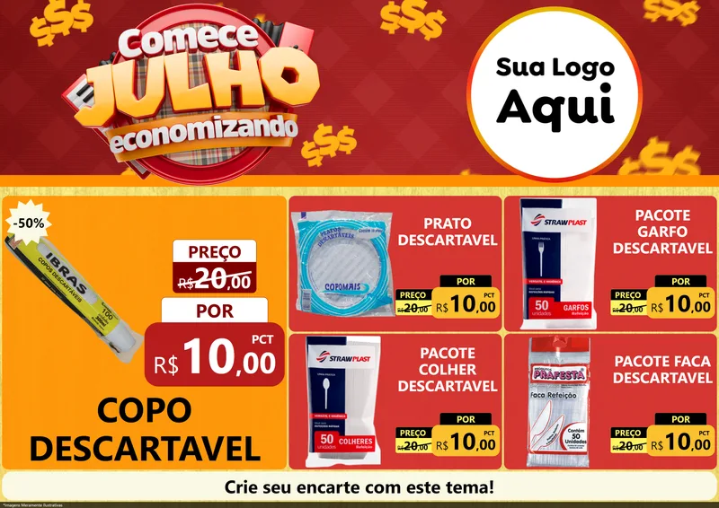 Modelo de Encarte para Encarte A4 Horizontal com o tema Comece Julho Economizando para Embalagens