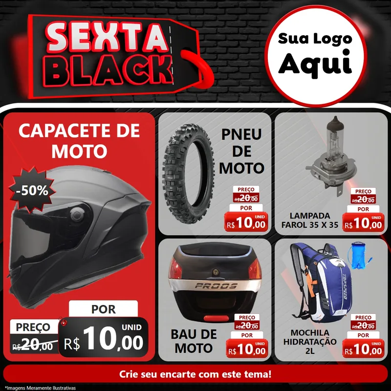 Modelo de Rede Social para Feed Facebook com o tema Sexta Black para Moto peças