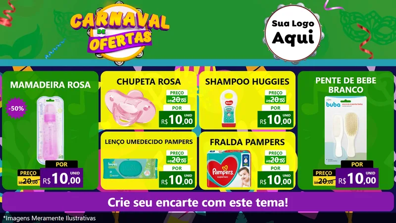 Modelo de TV para TV Horizontal com o tema Carnaval de Ofertas para Bebês