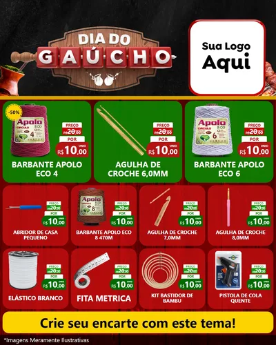 Modelo de Rede Social para Feed Instagram com o tema Dia do Gaúcho para Armarinho e Aviamentos