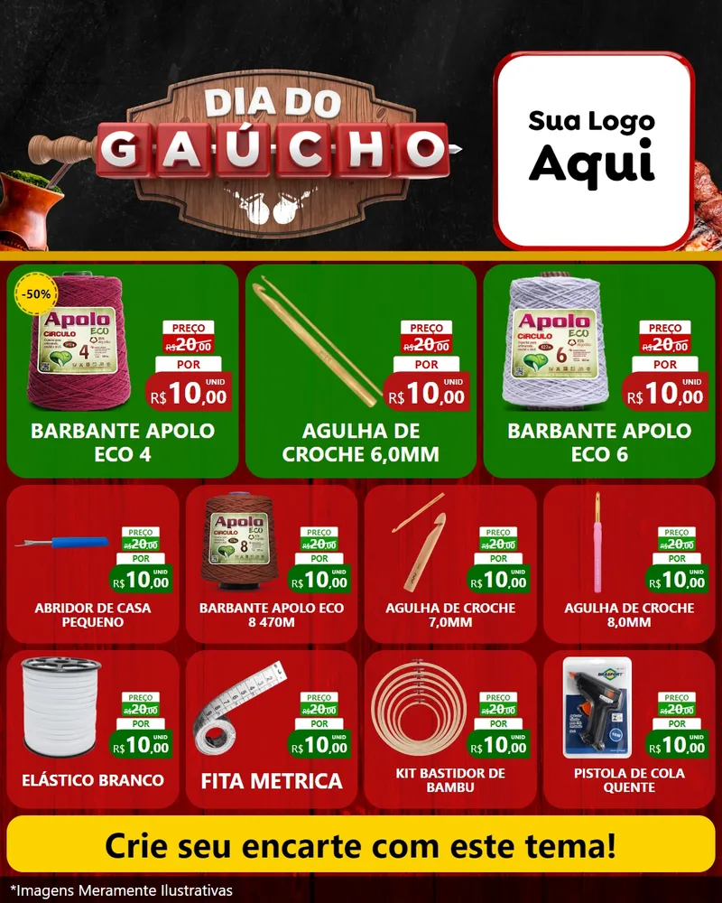 Modelo de Rede Social para Feed Instagram com o tema Dia do Gaúcho para Armarinho e Aviamentos
