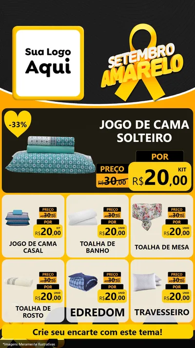 Modelo de Rede Social para Stories com o tema Setembro Amarelo para Cama, Mesa e Banho