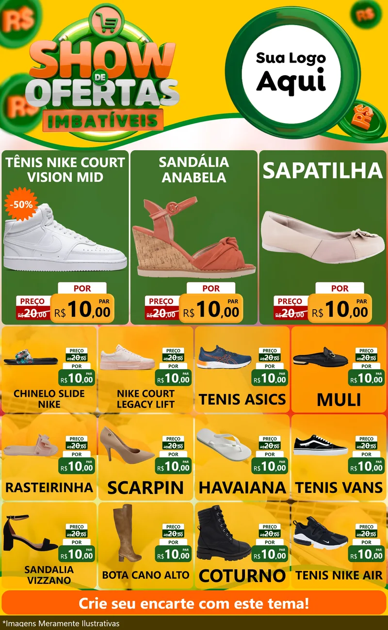 Modelo de Encarte para Encarte Grande com o tema Show de Ofertas Imbatíveis para Calçados