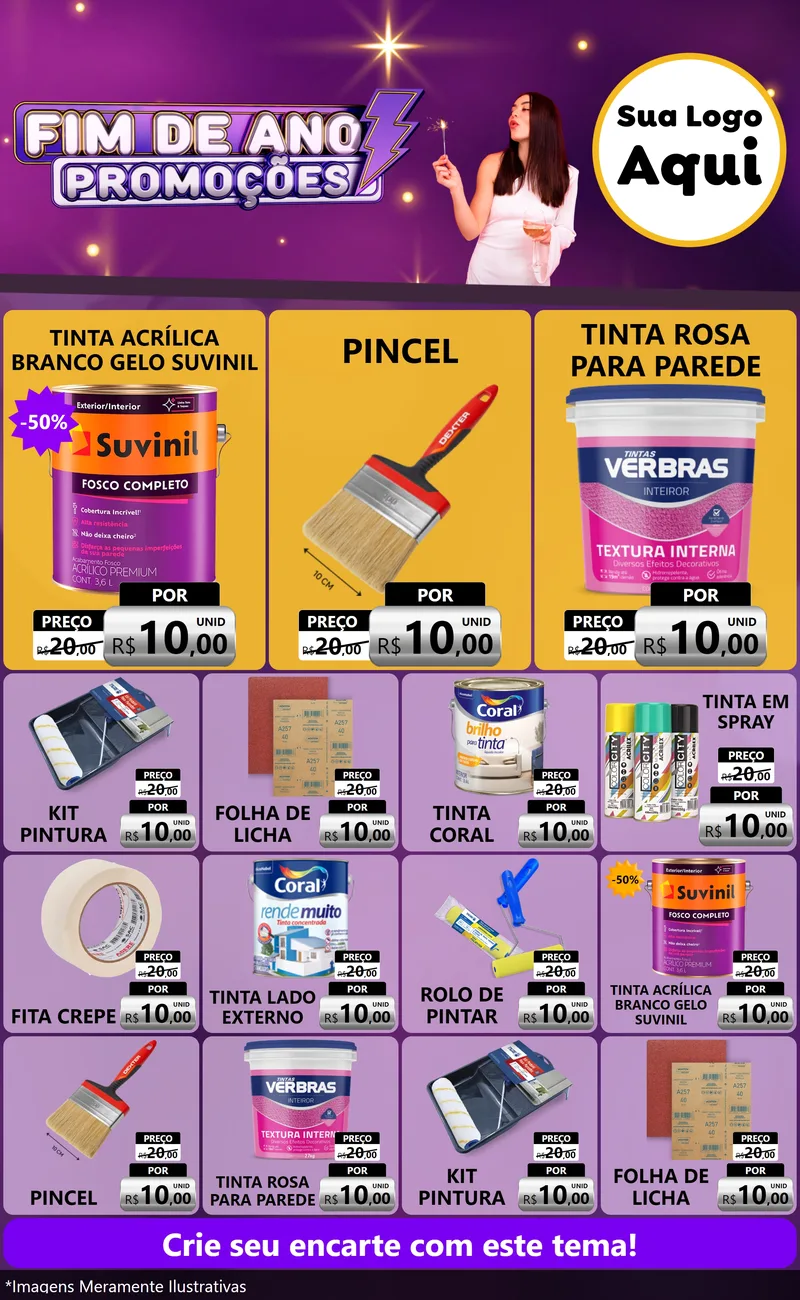 Modelo de Encarte para Encarte Grande com o tema Fim de Ano Promoções para Tintas e Ferramentas