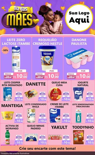 Modelo de Encarte para Encarte Grande com o tema Dia das Mães para Frios e Laticínios