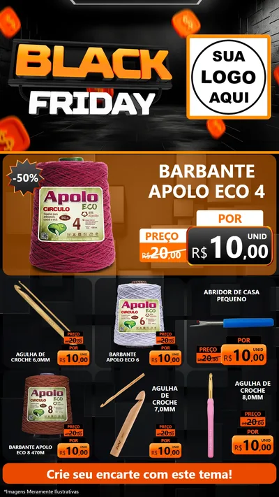 Modelo de Rede Social para Stories com o tema Black Friday para Armarinho e Aviamentos