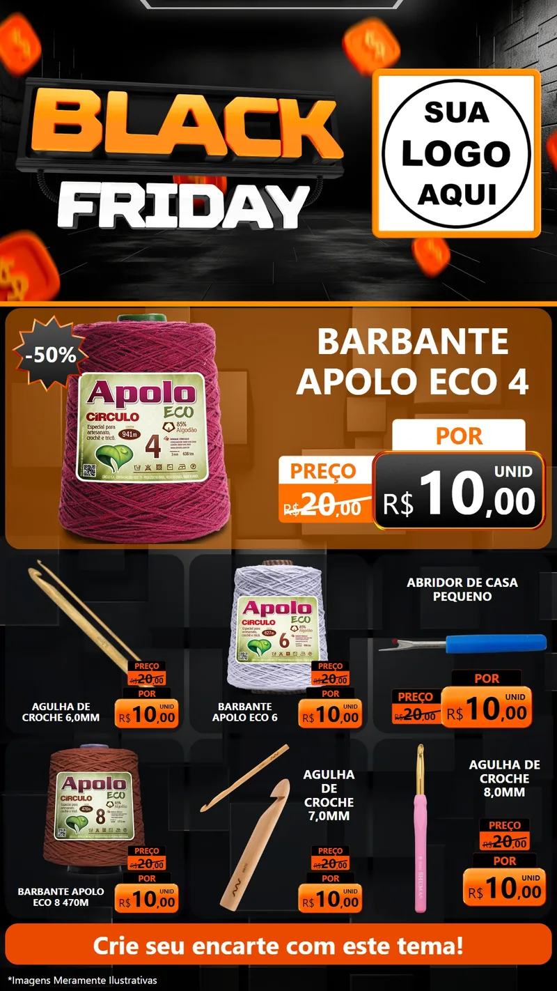 Modelo de Rede Social para Stories com o tema Black Friday para Armarinho e Aviamentos