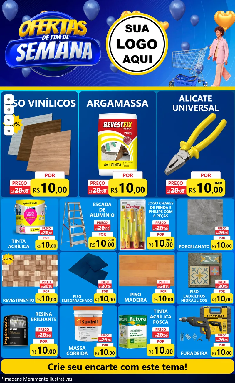Modelo de Encarte para Encarte Grande com o tema Ofertas de Fim de Semana para Material para Construção