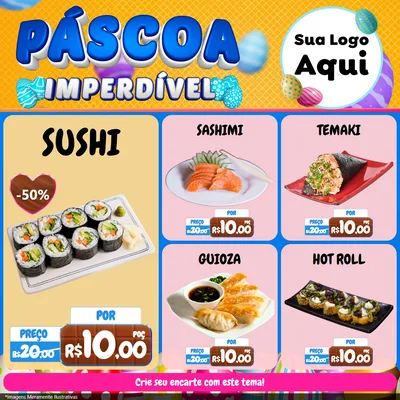 Modelo de Rede Social para Feed Facebook com o tema Páscoa Imperdível para Comida japonesa
