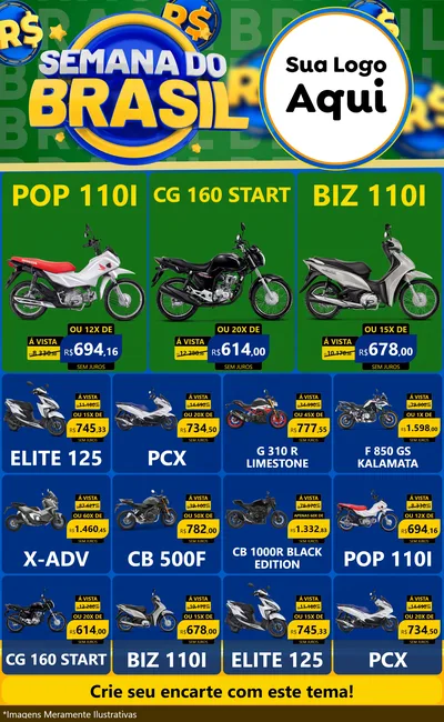 Modelo de Encarte para Encarte Grande com o tema Semana Do Brasil para Concessionaria de Motos