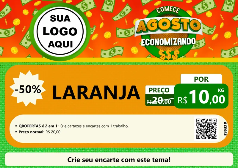Modelo de Cartaz para Cartaz A4 Horizontal com o tema Comece Agosto Economizando para Hortifrúti