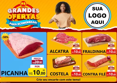 Modelo de Encarte para Encarte A4 Horizontal com o tema Grandes Ofertas Para Economizar! para Açougue