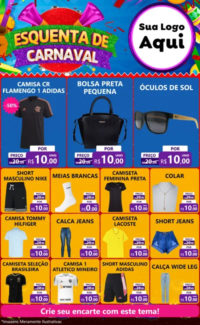 Modelo de Encarte para Encarte Grande com o tema Esquenta de Carnaval para Roupas e acessórios