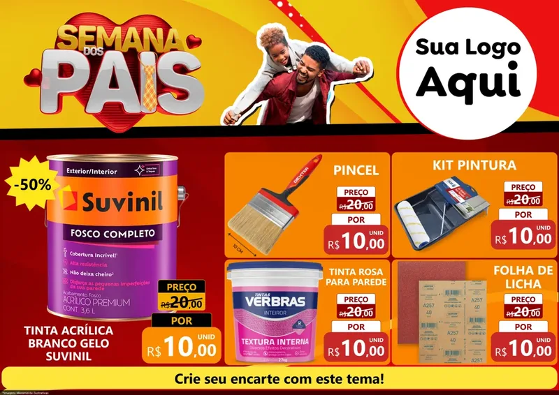 Modelo de Encarte para Encarte A4 Horizontal com o tema Semana Dos Pais para Tintas e Ferramentas